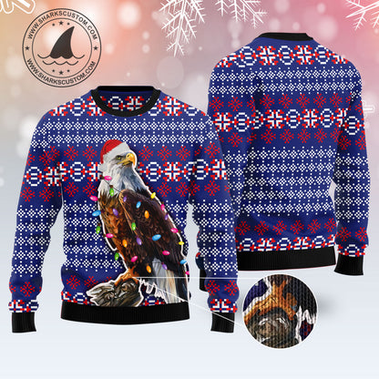 Eagle Christmas Light T0112 unisex womens & mens, couples matching, friends, funny family ugly christmas holiday sweater gifts (plus size available)