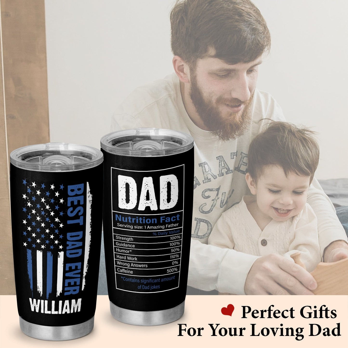 Best Dad Ever Dad Nutrition Fact Personalized 20Oz Tumbler