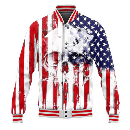 Skull USA Flag All Over Print Baseball Jacket