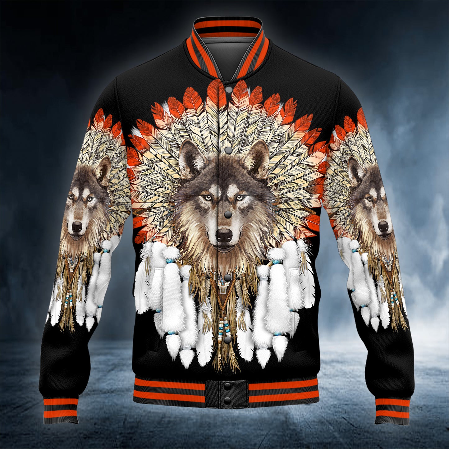 Wolf Native All Over Print Baseball Jacket