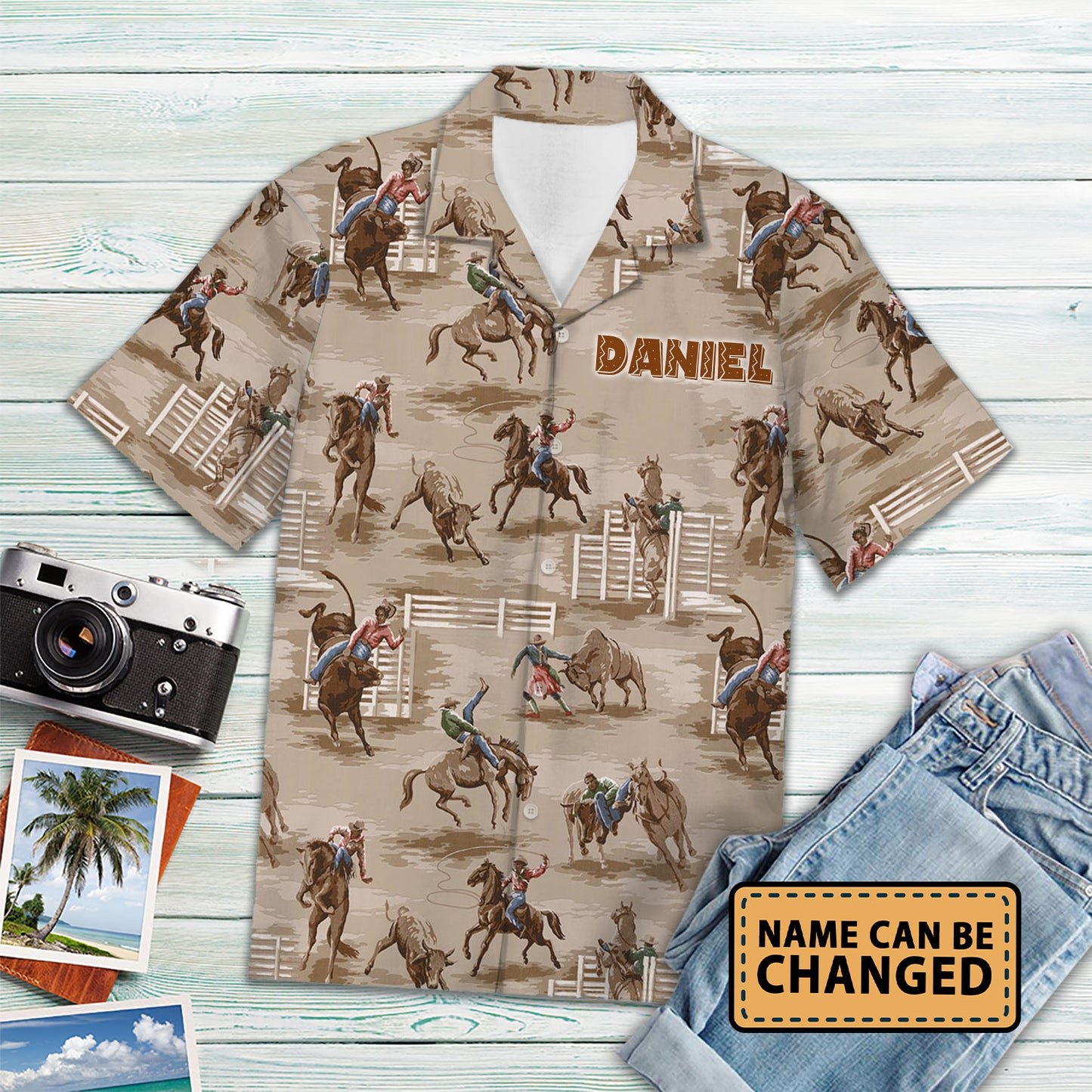 Horse Custom Name Vintage Cowboy - Hawaiian Shirt  Personalizedwitch For Cowboy