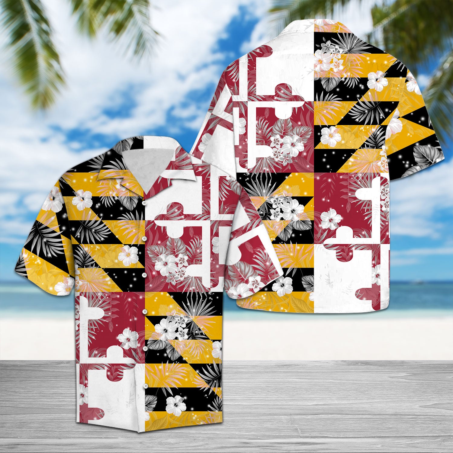 Maryland Flag Nautical Shells / Hawaiian Shirt