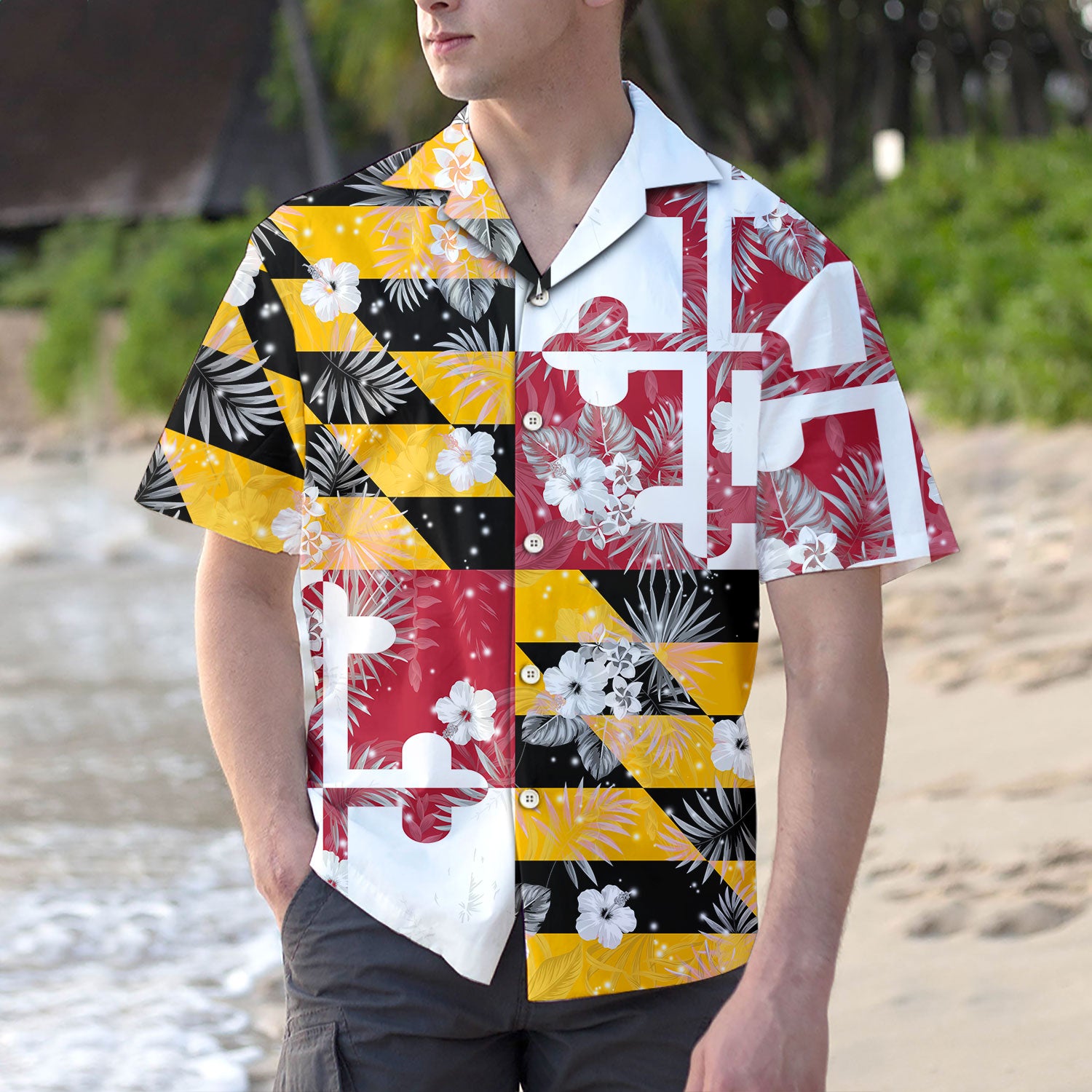 Maryland Flag Floral / Hawaiian Shirt