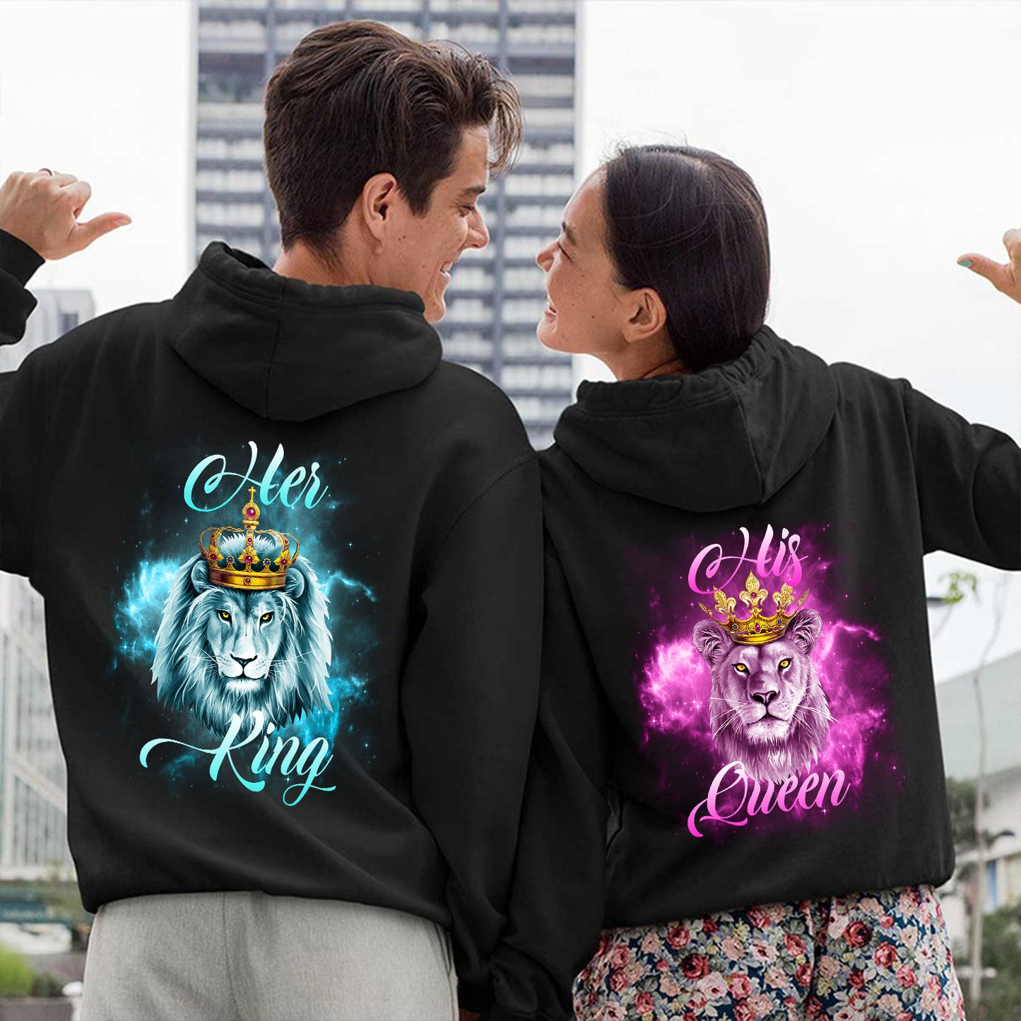 Her King His Queen Lion All Valentine Gift Couple Matching Hoodie