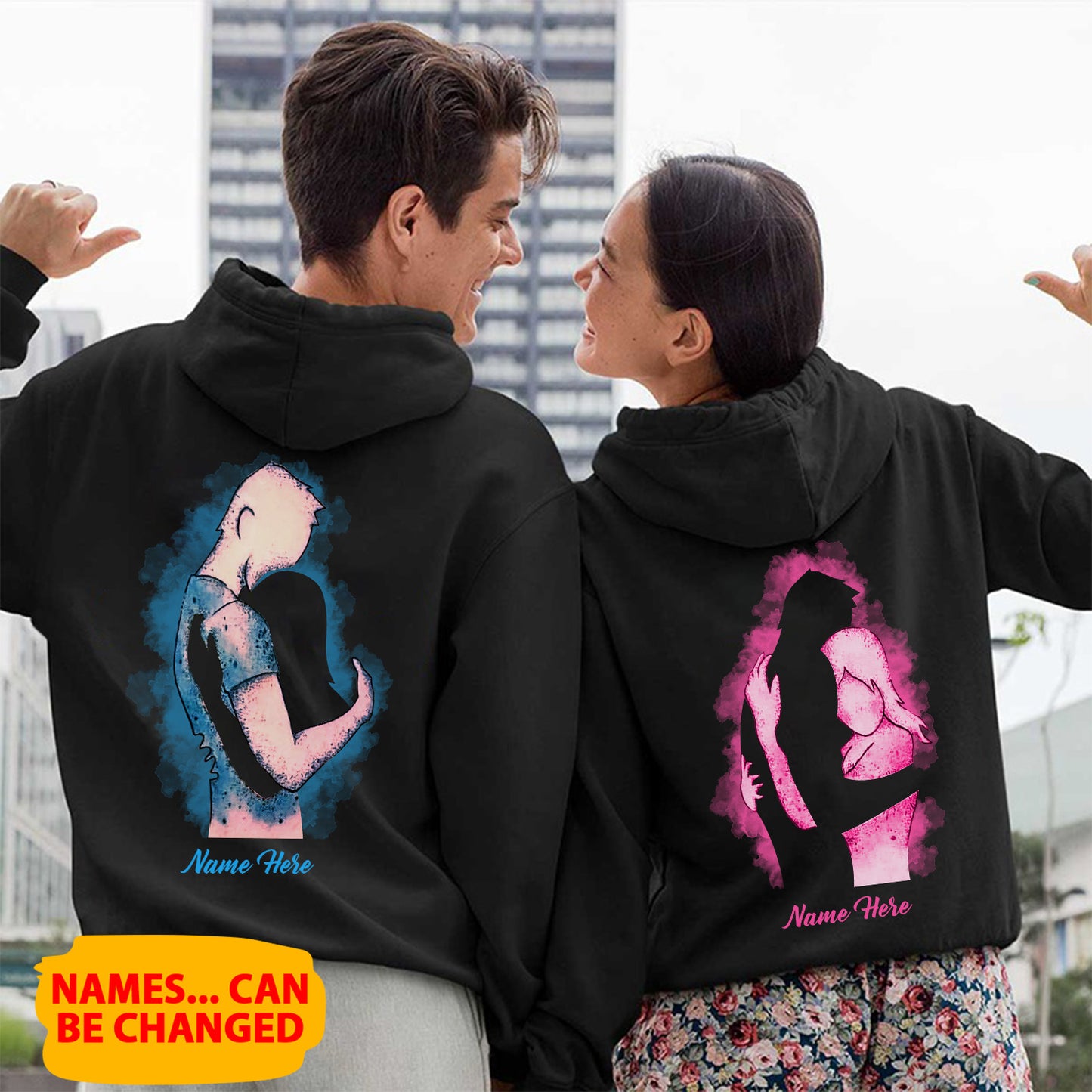 Couple Hug Custom Names Couple Hoodies Valentine Gift Couple Matching Hoodie