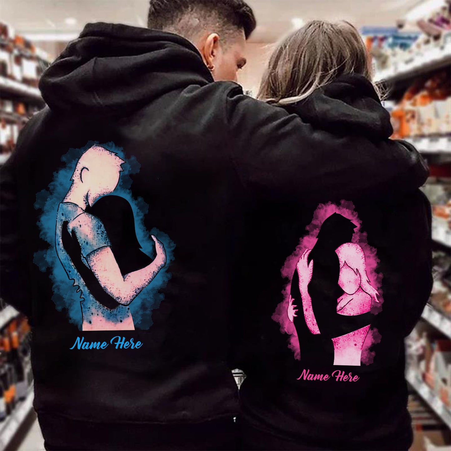 Couple Hug Custom Names Couple Hoodies Valentine Gift Couple Matching Hoodie