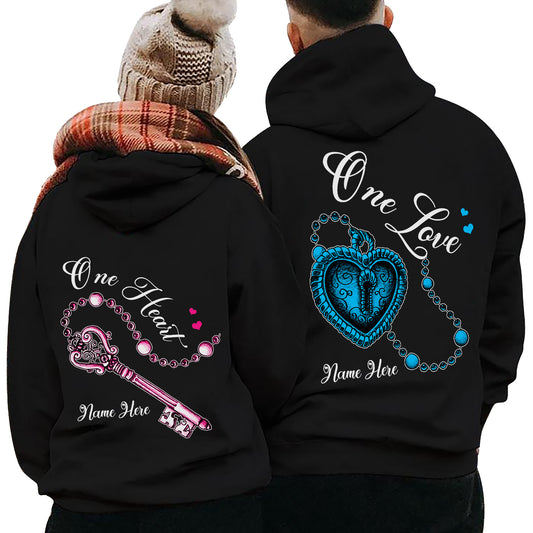 One Love One Heart Couple Custom Names Couple Hoodies Valentine Gift Couple Matching Hoodie