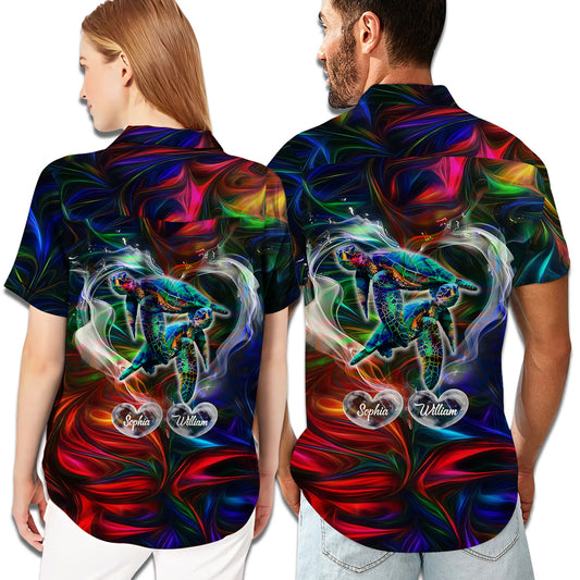 Custom Name Turtle Couple Matching Hawaiian Shirt Personalizedwitch For Couple