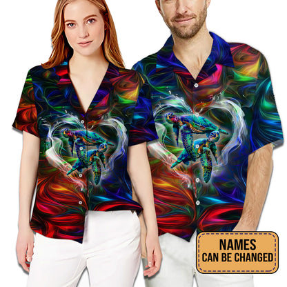 Custom Name Turtle Couple Matching Hawaiian Shirt Personalizedwitch For Couple