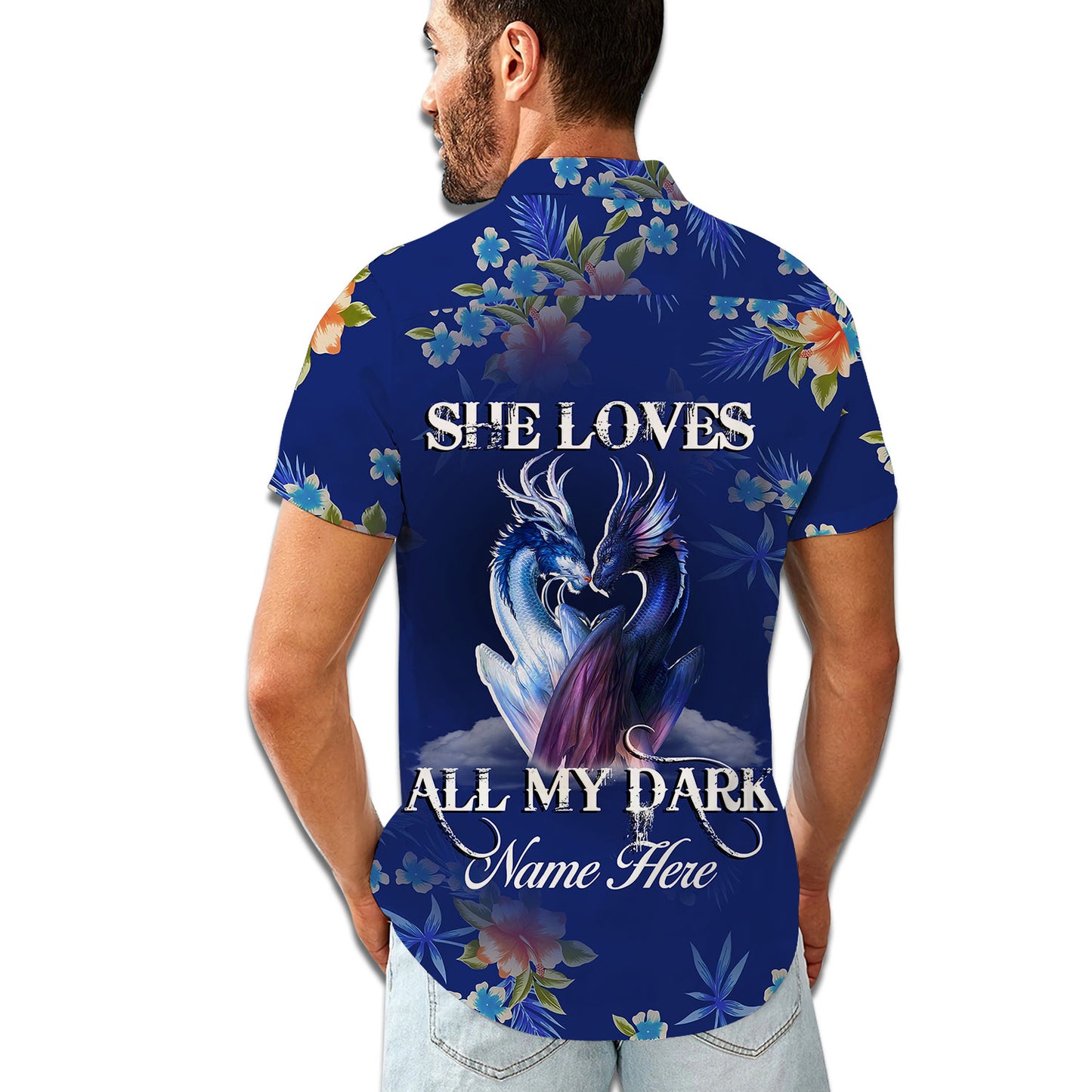 Custom Name Dragon Couple Hibiscus Blue Matching Hawaiian Shirt Personalizedwitch For Couple
