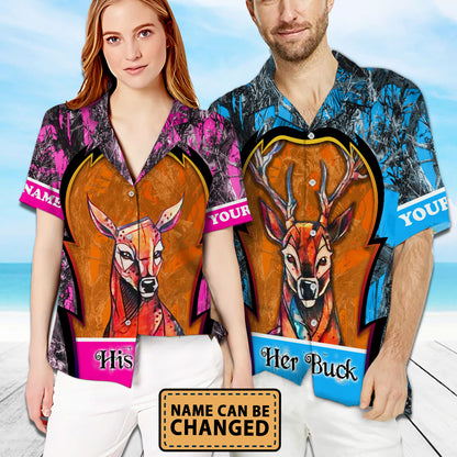 Her Buck His Doe Deer Couple Custom Name Matching Hawaiian Shirt Personalizedwitch For Couple