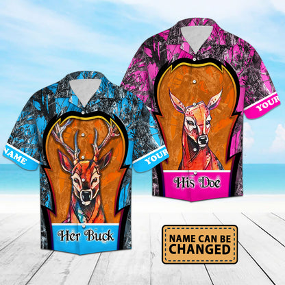 Her Buck His Doe Deer Couple Custom Name Matching Hawaiian Shirt Personalizedwitch For Couple