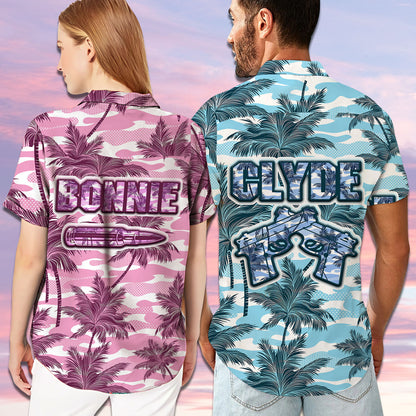 Clyde and Bonnie Camouflage Pattern Matching Hawaiian Shirt Personalizedwitch For Couple