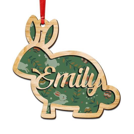 Easter Bunny Custom Name Wood Ornament Gift
