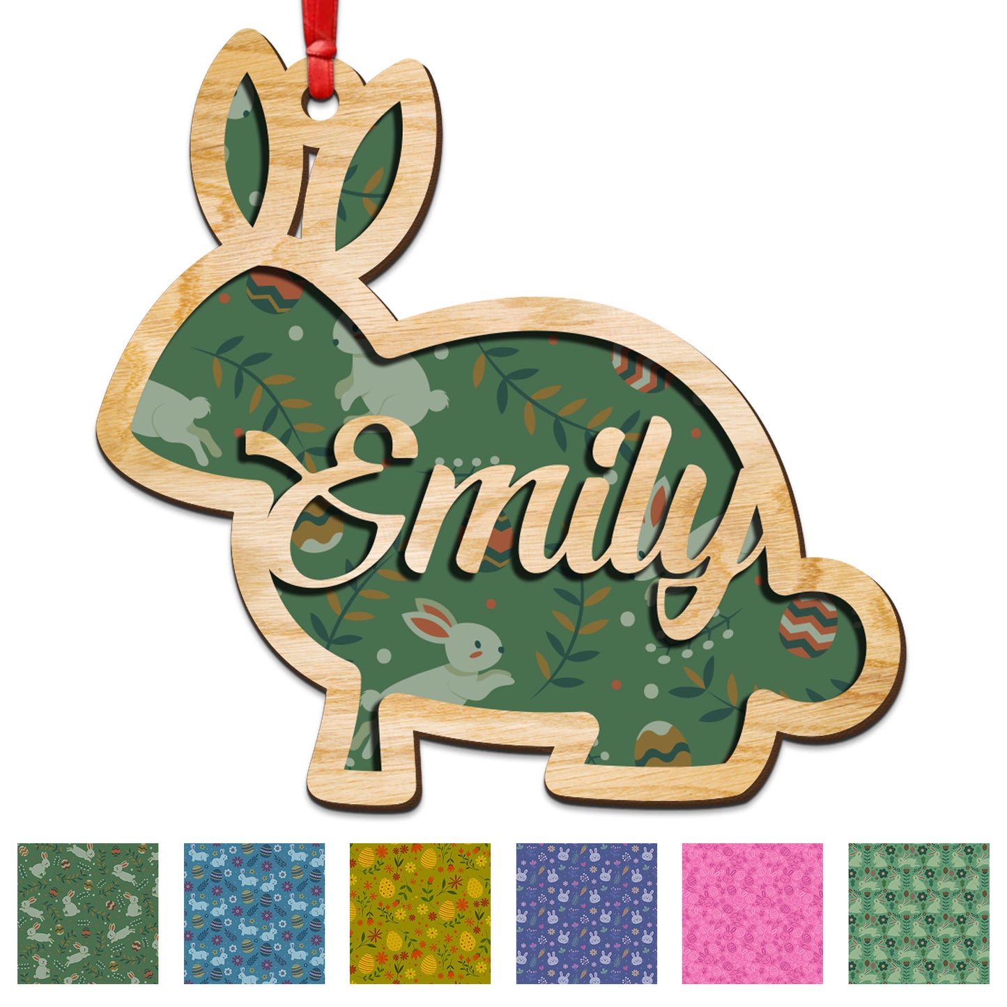 Easter Bunny Custom Name Wood Ornament Gift
