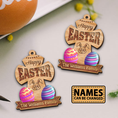 Happy Easter Custom Family Name Wood Ornament Gift
