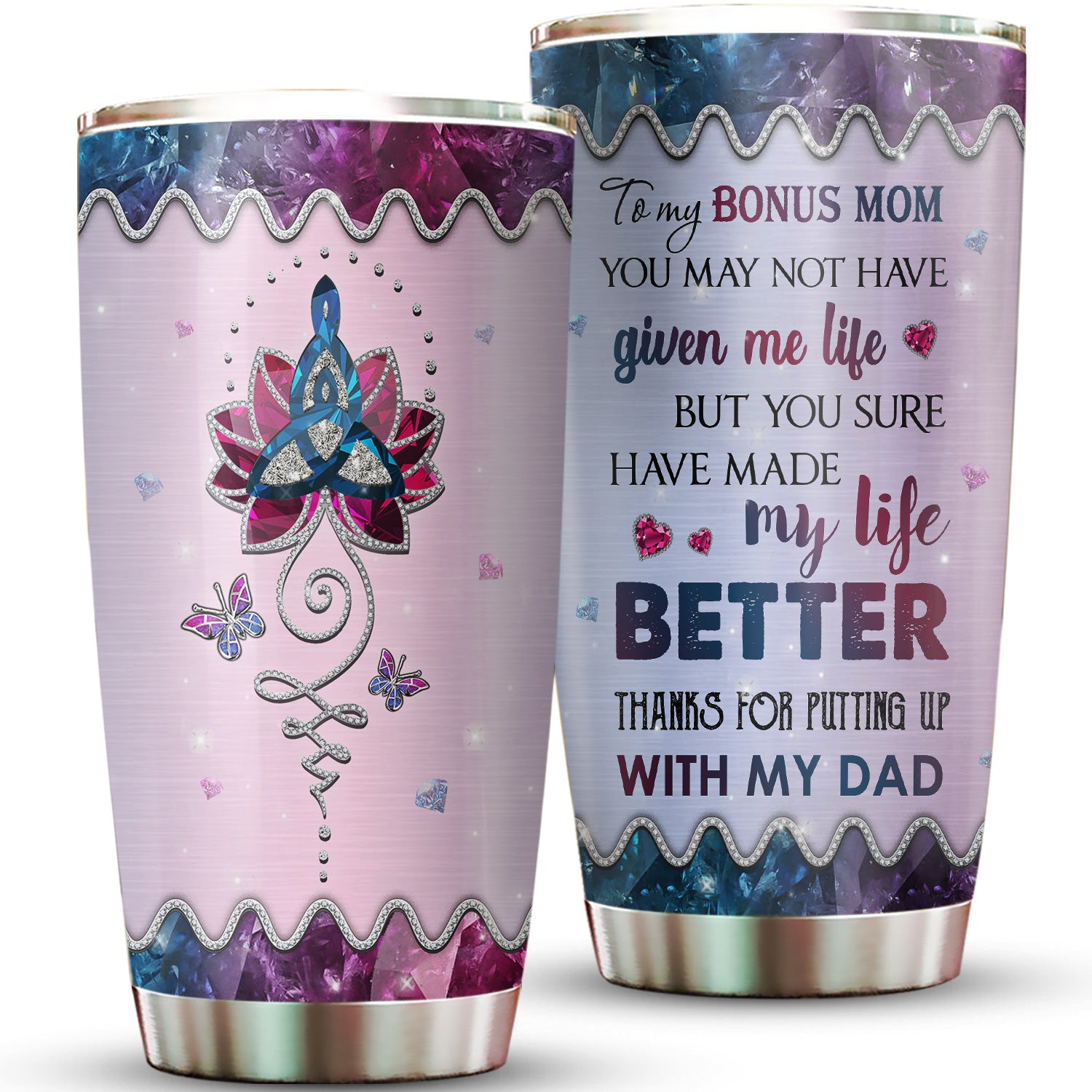 SassyCups Engraved Best Bonus Mom Ever Insulated Stainless Steel Tumbler,  22 Oz, Mint