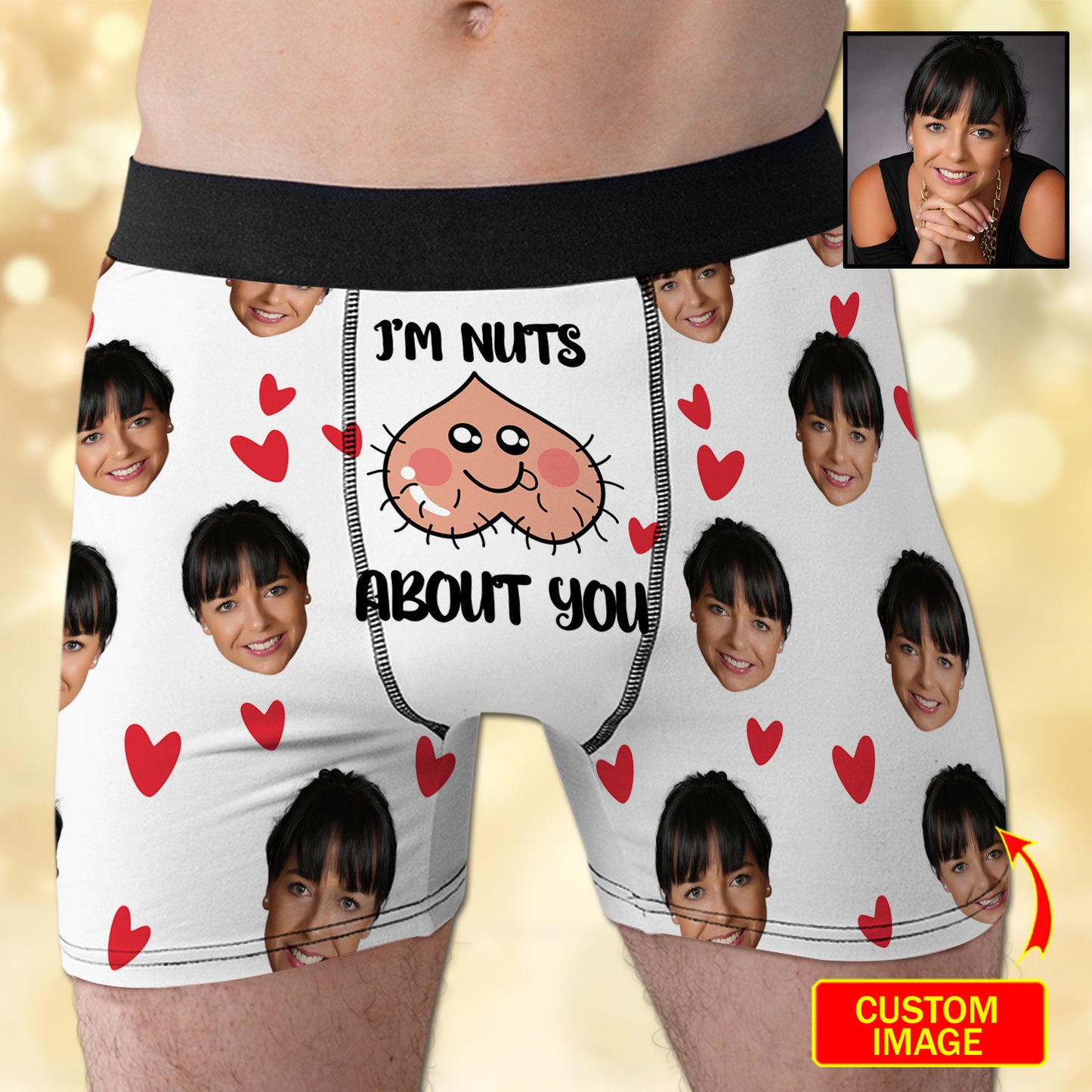 Funny Custom Face I'm Nuts About You Over Print Men's Boxer Brief