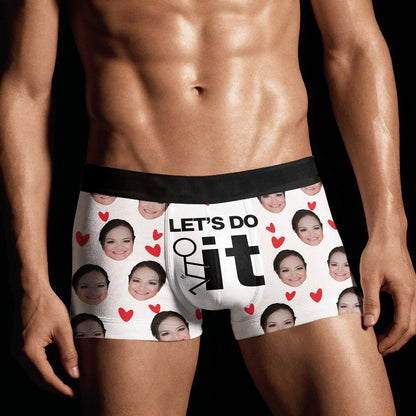 Funny Custom Face Let's Do It Valentine Over Print Men's Boxer Brief