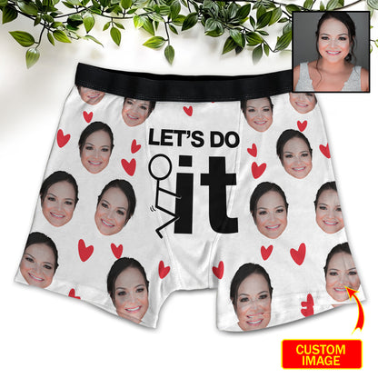 Funny Custom Face Let's Do It Valentine Over Print Men's Boxer Brief