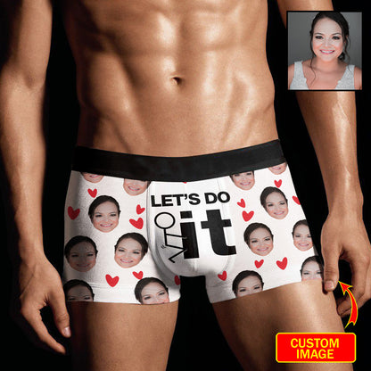 Funny Custom Face Let's Do It Valentine Over Print Men's Boxer Brief