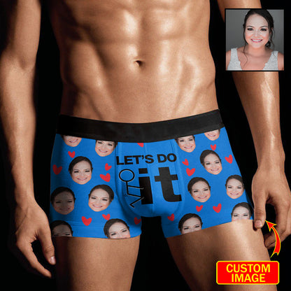 Funny Custom Face Let's Do It Valentine Over Print Men's Boxer Brief