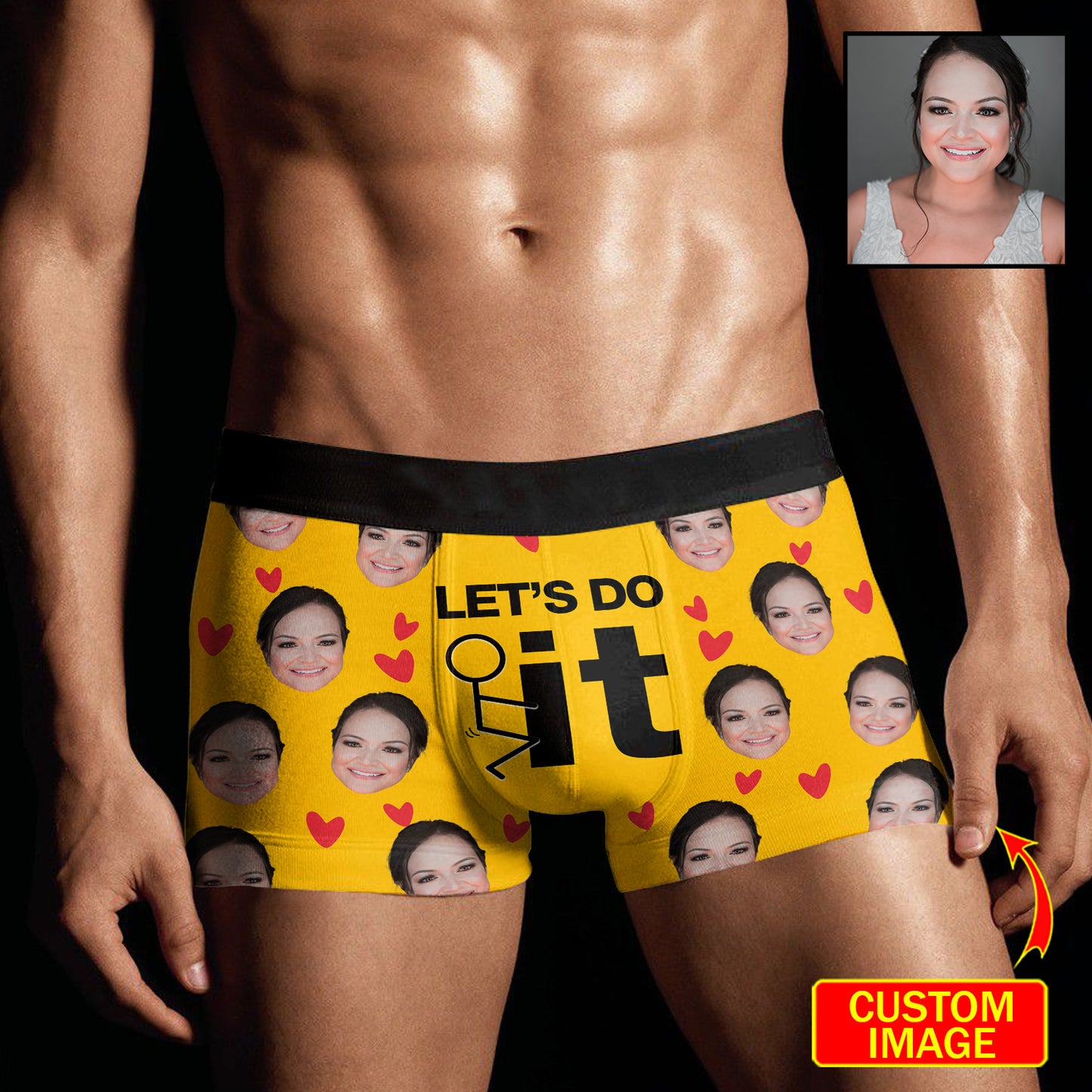 Funny Custom Face Let's Do It Valentine Over Print Men's Boxer Brief