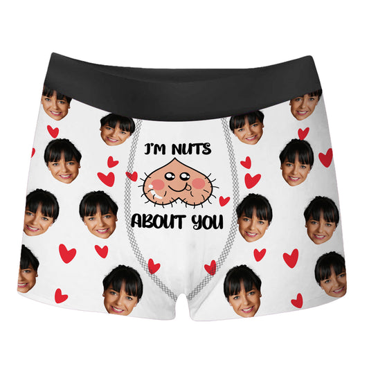 Funny Custom Face I'm Nuts About You Over Print Men's Boxer Brief