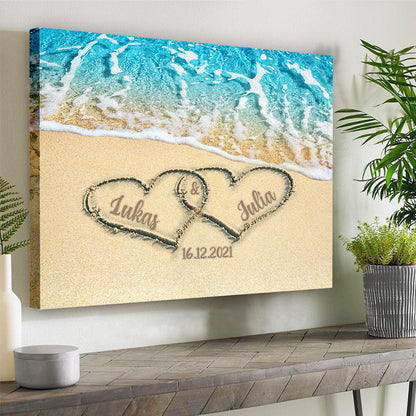 Couple Heart At The Beach Valentine Gift Personalized Canvas