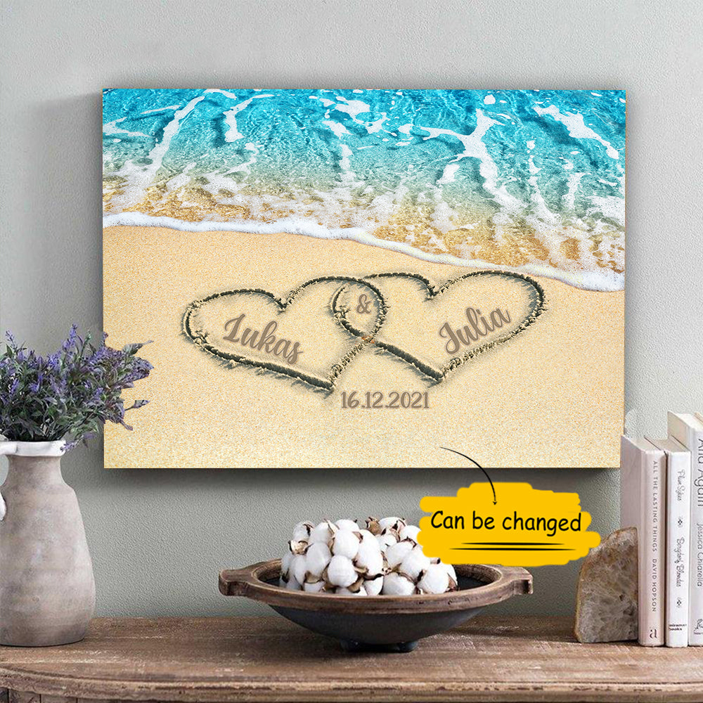 Couple Heart At The Beach Valentine Gift Personalized Canvas