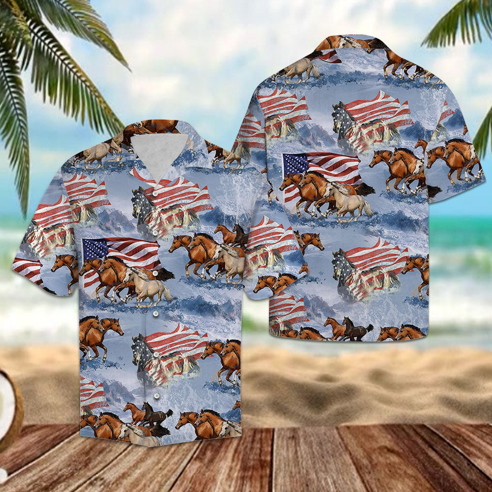 Horse USA Flag - Hawaiian Shirt Personalizedwitch For Horse Lover