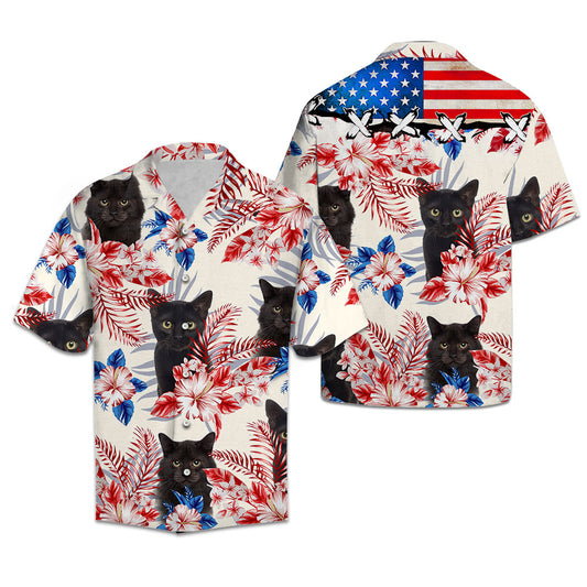 Black Cat USA Flag - Hawaiian Shirt Personalizedwitch For Cat Lover