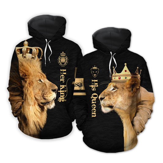 The King His Queen Custom Name All Over Print Valentine Gift Couple Matching 3D Hoodie Personalizedwitch For Couple