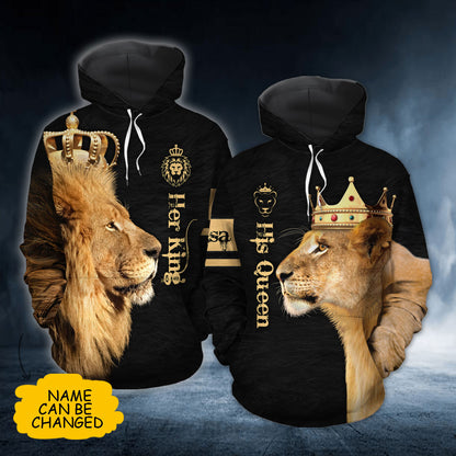 The King His Queen Custom Name All Over Print Valentine Gift Couple Matching 3D Hoodie Personalizedwitch For Couple