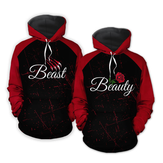 Beauty And The Beast All Over Print Valentine Gift Couple Matching 3D Hoodie Personalizedwitch For Couple