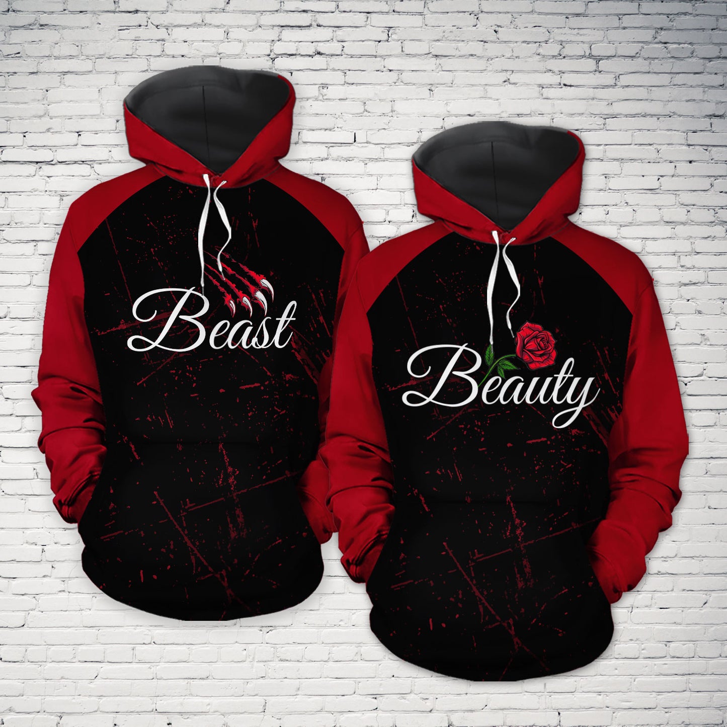 Beauty And The Beast All Over Print Valentine Gift Couple Matching 3D Hoodie Personalizedwitch For Couple