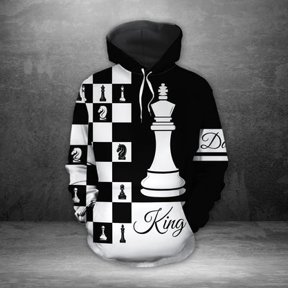Queen And King Black And White Chess Hoodie Custom Name All Over Print Valentine Gift Couple Matching 3D Hoodie Personalizedwitch For Couple