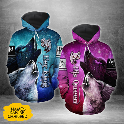 Wolf Couple Her King His Queen All Over Print Valentine Gift Couple Matching 3D Hoodie