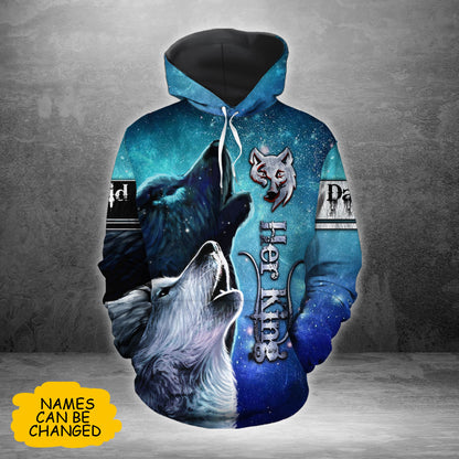 Wolf Couple Her King His Queen All Over Print Valentine Gift Couple Matching 3D Hoodie