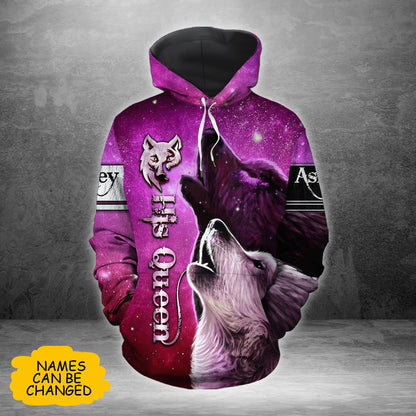 Wolf Couple Her King His Queen All Over Print Valentine Gift Couple Matching 3D Hoodie
