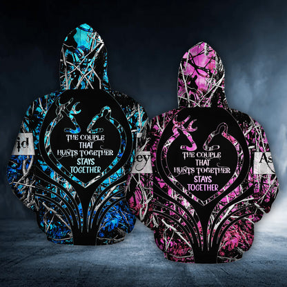 The Couple That Hunts Together Stays Together Custom Name All Over Print Valentine Gift Couple Matching 3D Hoodie