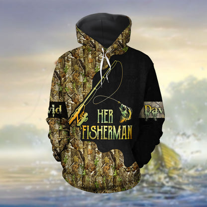 Fishing Her Fisherman His Greatest Catch Custom Name All Over Print Valentine Gift Couple Matching 3D Hoodie