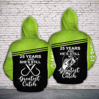 Fishing After All This Year She Is Still My Greatest Catch All Over Print Valentine Gift Couple Matching 3D Hoodie Personalizedwitch