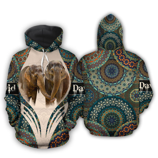 Couple Elephant Mandala All Over Print 3D Matching Hoodie For Elephant Lovers