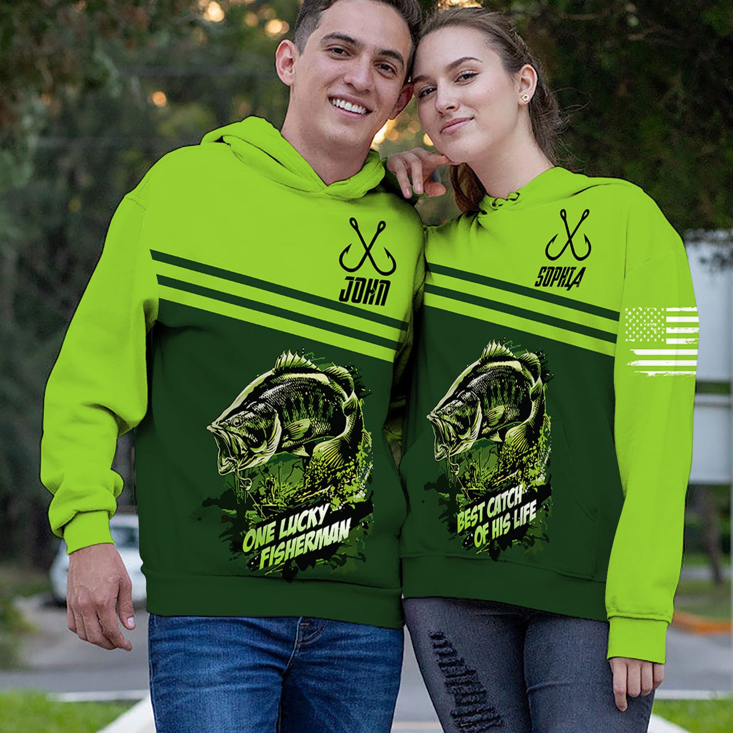 Fishing One Lucky Fisherman And Best Catch Of His Life Custom Name  All Over Print Valentine Gift Couple Matching 3D Hoodie Personalizedwitch
