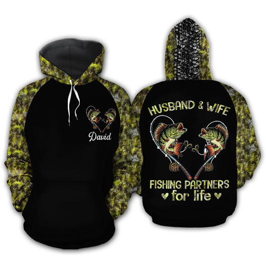 Fishing Husband And Wife Fishing Partner For Life Over Print 3D Matching Hoodie Personalizedwitch For Fisherman