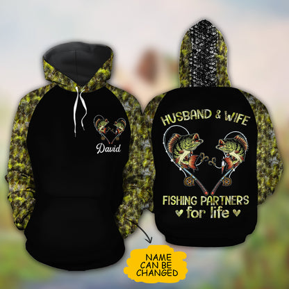 Fishing Husband And Wife Fishing Partner For Life Over Print 3D Matching Hoodie Personalizedwitch For Fisherman