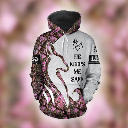 Hunting He Keeps Me Safe She Keeps Me Wild Custom Name All Over Print Valentine Gift Couple Matching 3D Hoodie For Couple