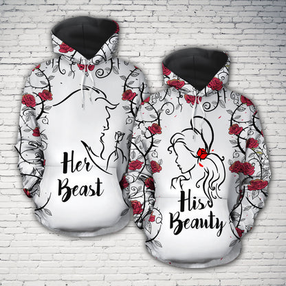 Beauty And The Beast All Over Print Valentine Gift Couple Matching 3D Hoodie For Couple