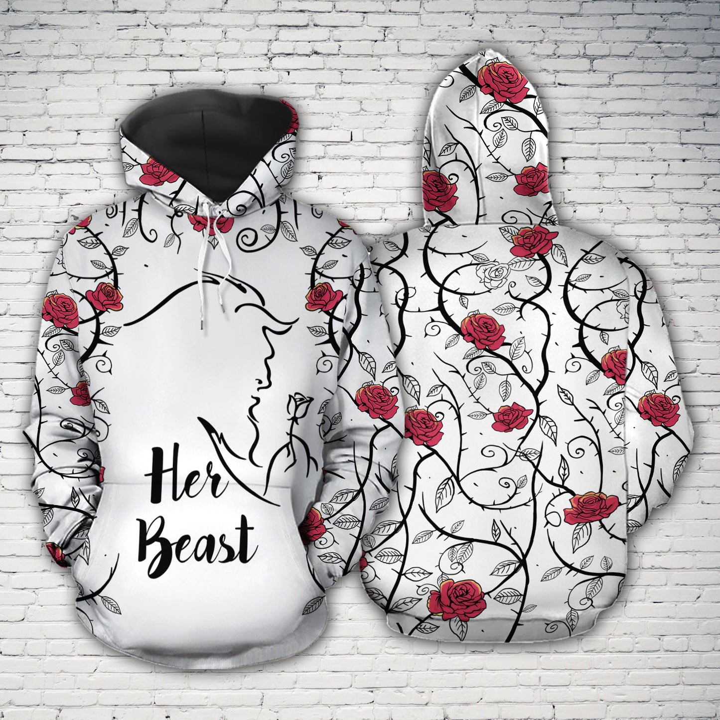 Beauty And The Beast All Over Print Valentine Gift Couple Matching 3D Hoodie For Couple
